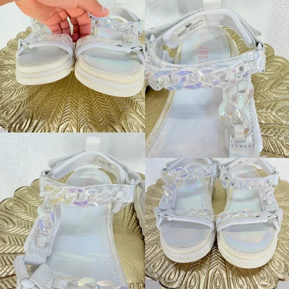 Justice‎ Girls Sandals Size 3 White Iridescent Chain Platform NWOT